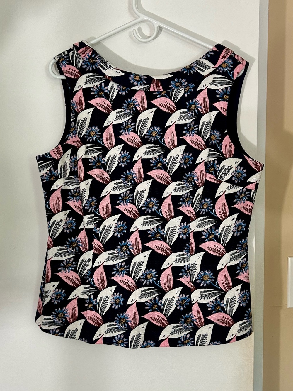 Boden Navy, Pink & White Floral Cotton Martha Top, Sheath Blouse, USA Size 12